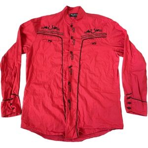 WHITE DIAMONDS EMBROIDERED WESTERN SHIRT Red Black Horseshoes USA Mens Medium